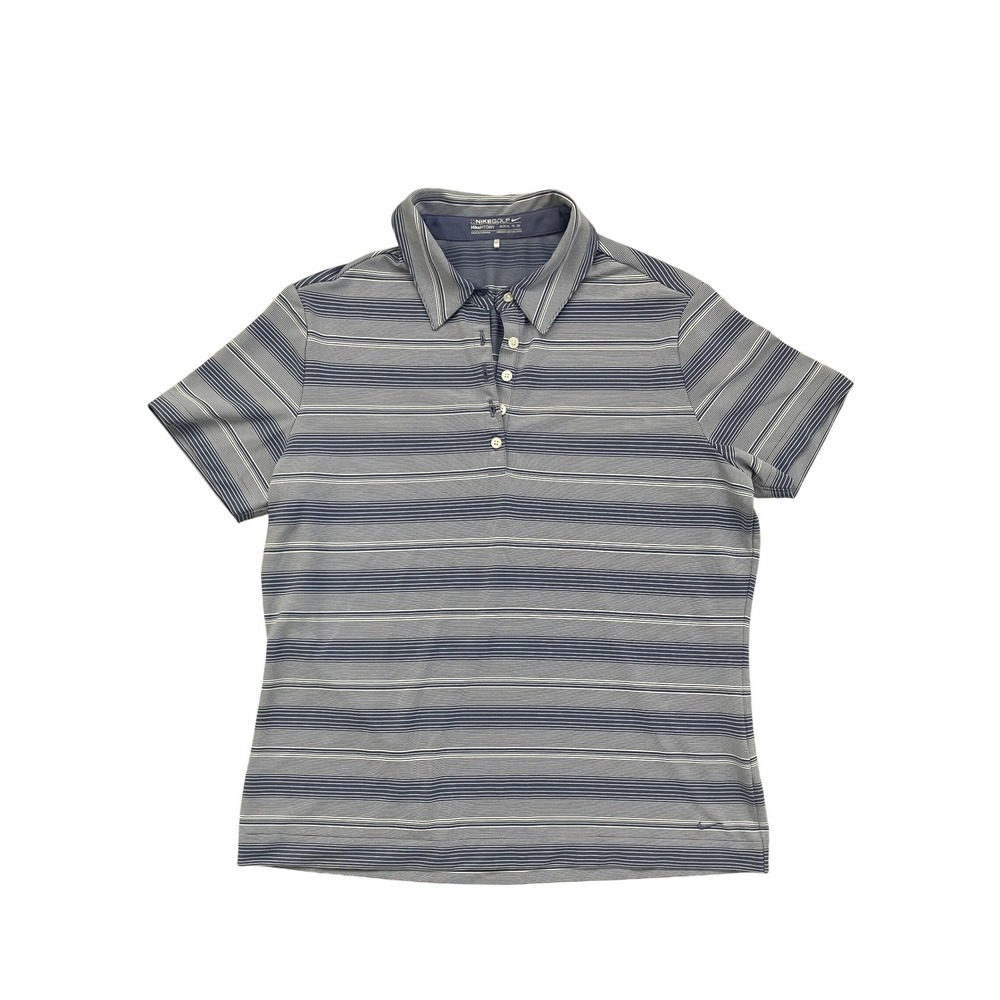 Nike Golf Dri-FIT Polo Shirt Blue White Striped Womens XL‎ 16-18 Short Sleeve